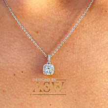 Load image into Gallery viewer, 14k white gold forever one princess and natural round cut diamond and sapphire pendent and chain bridal wedding anniversary gift 1.00ctw