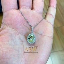 Load image into Gallery viewer, 14k White Gold Oval Cut Fancy Yellow And Round Cut Diamonds Pendent Necklace Art Deco Antique Style Halo Bridal Gift Chain Wedding 5.20ctw
