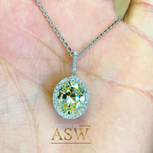 Load image into Gallery viewer, 14k White Gold Oval Cut Fancy Yellow And Round Cut Diamonds Pendent Necklace Art Deco Antique Style Halo Bridal Gift Chain Wedding 5.20ctw