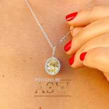 Load image into Gallery viewer, 14k White Gold Oval Cut Fancy Yellow And Round Cut Natural Diamonds Pendent Necklace Antique Style Halo Bridal Gift Chain Wedding 5.20ctw