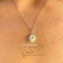 Load image into Gallery viewer, 14k White Gold Oval Cut Fancy Yellow And Round Cut Natural Diamonds Pendent Necklace Antique Style Halo Bridal Gift Chain Wedding 5.20ctw