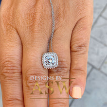 Load image into Gallery viewer, 14k solid white gold round cut moissanite and natural round cut diamonds pendent and chain bridal wedding anniversary filigree 1.15ctw