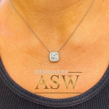 Load image into Gallery viewer, 14k solid white gold round cut moissanite and natural round cut diamonds pendent and chain bridal wedding anniversary filigree 1.15ctw