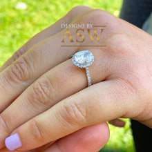 Load image into Gallery viewer, 14K White Gold Oval Cut Moissanite And Round Cut Natural Diamonds Engagement Ring Deco, Halo, Bridal, Wedding, Anniversary, Propose 2.00ctw