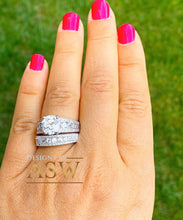 Load image into Gallery viewer, LARGE 14K Solid And Heavy White Gold Round Cut Simulated Diamond Engagement Ring And Band Bridal Set Wedding Set Two piece 4.50ctw by ASW