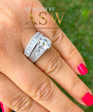 Load image into Gallery viewer, LARGE 14K Solid And Heavy White Gold Round Cut Simulated Diamond Engagement Ring And Band Bridal Set Wedding Set Two piece 4.50ctw by ASW