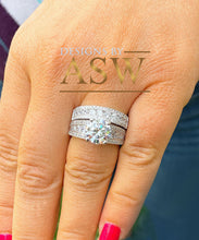 Load image into Gallery viewer, LARGE 14K Solid And Heavy White Gold Round Cut Simulated Diamond Engagement Ring And Band Bridal Set Wedding Set Two piece 4.50ctw by ASW