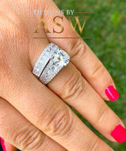 Load image into Gallery viewer, HUGE 4.50 Carat 14k Solid White Gold Round Cut Forever One Moissanite and Natural Diamond Engagement Ring And Band, Bridal Set, Wedding
