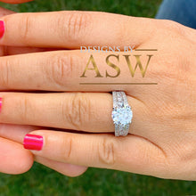 Load image into Gallery viewer, BIG 3.50 Carat 14k Solid White Gold Round Cut Moissanite and Natural Diamond Engagement Ring And Band, Bridal Set, Wedding