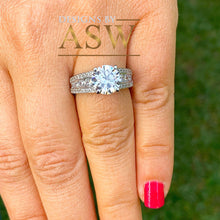 Load image into Gallery viewer, BIG 3.50 Carat 14k Solid White Gold Round Cut Moissanite and Natural Diamond Engagement Ring And Band, Bridal Set, Wedding