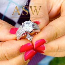 Load image into Gallery viewer, BIG 3.50 Carat 14k Solid White Gold Round Cut Moissanite and Natural Diamond Engagement Ring And Band, Bridal Set, Wedding