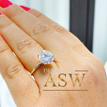 Load image into Gallery viewer, LARGE 14K Solid Yellow Gold Round Cut Moissanite Engagement Ring Deco, Bridal, Wedding, Anniversary, Four prong set, Solitaire 3.00ctw