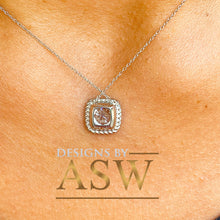 Load image into Gallery viewer, 14k solid white gold round cut moissanite and natural round cut diamonds pendent and chain bridal wedding anniversary filigree 1.15ctw