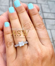 Load image into Gallery viewer, 1.80ct 14K Solid White Gold Princess And Round Cut Simulated Diamond Engagement Ring Bridal Wedding Round Cut Filigree Antique Style