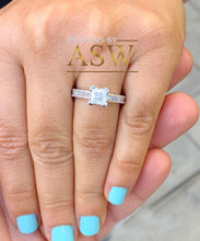 Load image into Gallery viewer, Beautiful 14K Solid White Gold Princess Cut Moissanite And Round Cut Natural Diamond Engagement Ring Bridal Filigree Antique Style 1.80ctw