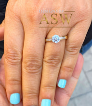 Load image into Gallery viewer, Elegant 14k Solid Yellow Gold Round Cut Simulated Diamond Engagement Ring Bridal, Wedding, Anniversary, Prong Set Cathedral Promise 1.25ctw