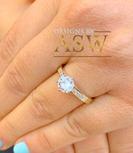 Load image into Gallery viewer, 14k Yellow Gold Round Cut Forever One Moissanite and Round Cut Natural Diamond Engagement Ring Bridal Wedding Propose, Half Eternity 1.15ctw