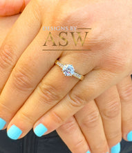 Load image into Gallery viewer, 14k Yellow Gold Round Cut Forever One Moissanite and Round Cut Natural Diamond Engagement Ring Bridal Wedding Propose, Half Eternity 1.15ctw