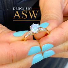 Load image into Gallery viewer, 14k Yellow Gold Round Cut Forever One Moissanite and Round Cut Natural Diamond Engagement Ring Bridal Wedding Propose, Half Eternity 1.15ctw