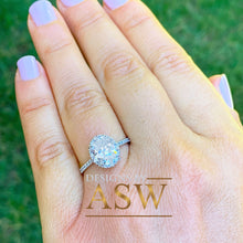 Load image into Gallery viewer, 14K White Gold Oval Cut Moissanite And Round Cut Natural Diamonds Engagement Ring Deco, Halo, Bridal, Wedding, Anniversary, Propose 2.00ctw