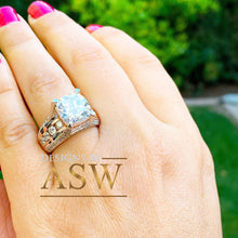 Load image into Gallery viewer, HUGE 6.50Ctw Heavy 14k Solid White Rose Gold Cushion Cut Moissanite and Natural Diamond Engagement Ring, Bridal, Wedding, Promise, Propose