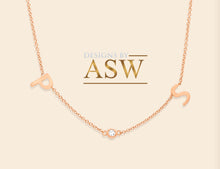 Load image into Gallery viewer, 14K Solid White Or Yellow Or Rose Gold Two Initials And Bezel Set Diamond Necklace, Custom Made, Beautiful and Dainty .06ctw