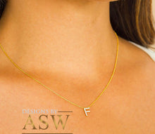 Load image into Gallery viewer, 14K Solid White Or Yellow Or Rose Gold One Initial Set With Round Cut Diamonds, Necklace, Custom Made, Beautiful and Dainty 0.10ctw
