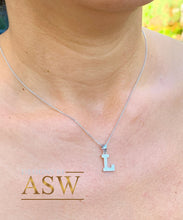Load image into Gallery viewer, 14K Solid White Or Yellow Or Rose Gold One Initial Set With Round Cut Diamonds, Necklace, Custom Made, Beautiful 0.14ctw