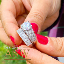 Load image into Gallery viewer, LARGE 14K Solid And Heavy White Gold Round Cut Simulated Diamond Engagement Ring And Band Bridal Set Wedding Set Two piece 4.50ctw by ASW