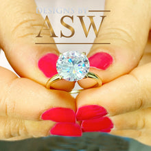 Load image into Gallery viewer, 14K Solid Yellow Gold Round Cut Forever One Moissanite Engagement Ring Deco, Bridal, Wedding, Anniversary, Four prong set, Solitaire 3.00ctw