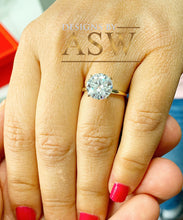 Load image into Gallery viewer, 14K Solid Yellow Gold Round Cut Forever One Moissanite Engagement Ring Deco, Bridal, Wedding, Anniversary, Four prong set, Solitaire 3.00ctw