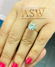 Load image into Gallery viewer, 14K Solid Yellow Gold Round Cut Forever One Moissanite Engagement Ring Deco, Bridal, Wedding, Anniversary, Four prong set, Solitaire 3.00ctw