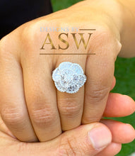 Load image into Gallery viewer, Large Ballerina Style Ring, Anniversary, Wedding, White Gold Rhodium Solid Sterling Silver .925 and 4.00ctw Simulated Diamonds