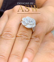 Load image into Gallery viewer, Large Ballerina Style Ring, Anniversary, Wedding, White Gold Rhodium Solid Sterling Silver .925 and 4.00ctw Simulated Diamonds