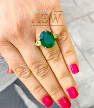 Load image into Gallery viewer, 14k Solid Yellow Gold Oval Cut Emerald Simulated And Fancy Yellow Pear Shape Cut Simulated Diamonds Design Ring Bridal Wedding 6.00ctw