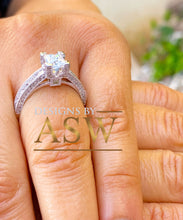Load image into Gallery viewer, Beautiful 14K Solid White Gold Princess Cut Moissanite And Round Cut Natural Diamond Engagement Ring Bridal Filigree Antique Style 1.80ctw