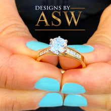 Load image into Gallery viewer, 14k Yellow Gold Round Cut Forever One Moissanite and Round Cut Natural Diamond Engagement Ring Bridal Wedding Propose, Half Eternity 1.15ctw