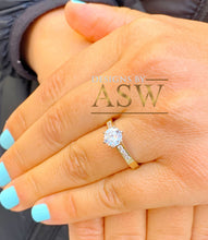 Load image into Gallery viewer, 14k Yellow Gold Round Cut Forever One Moissanite and Round Cut Natural Diamond Engagement Ring Bridal Wedding Propose, Half Eternity 1.15ctw