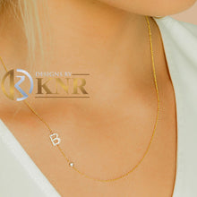 Load image into Gallery viewer, 14K Solid White Or Yellow Or Rose Gold Multi Natural Diamonds Initials 0.10ctw And Bezel Set Natural Diamond 0.06ct Necklace