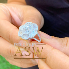 Load image into Gallery viewer, Large Ballerina Style Ring, Anniversary, Wedding, White Gold Rhodium Solid Sterling Silver .925 and 4.00ctw Simulated Diamonds