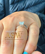 Load image into Gallery viewer, 14K Solid White Gold Princess Cut Forever One Moissanite Engagement Ring Deco, Bridal, Wedding, Anniversary, Prong Set Solitaire 1.20ctw