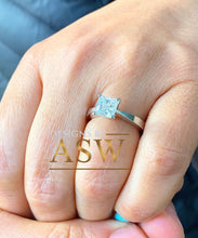 Load image into Gallery viewer, 14K Solid White Gold Princess Cut Moissanite Engagement Ring Deco, Bridal, Wedding, Anniversary, Prong Set Solitaire 1.20ctw