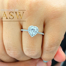 Load image into Gallery viewer, 14k Solid White Gold Heart Shape And Round Cut Simulated Diamond Engagement Ring, Bridal, Wedding, Anniversary, Prong Set 1.50ctw