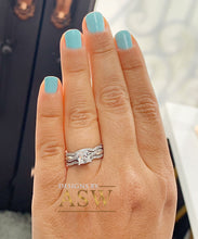 Load image into Gallery viewer, Beautiful 14K solid white gold 1.25 Carat princess cut diamond engagement ring and two bands bridal set wedding set halo natural diamonds