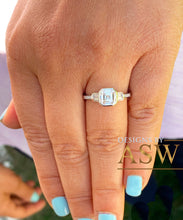 Load image into Gallery viewer, 14K Solid White Gold Asscher, Baguettes And Round Cut Simulated Diamond Engagement Ring Bezel Set Wedding Engagement 1.40ct