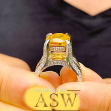 Load image into Gallery viewer, 14K White and Yellow Gold Cushion Cut Natural Yellow Citrine and Round cut Natural Diamonds Engagement Ring Bridal Wedding 4.80ctw