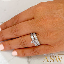 Load image into Gallery viewer, Kite Style 14k Solid White Gold Princess, Baguettes, and Round Cut Simulated Diamond Engagement Ring And Band Bridal Wedding Antique 2.50ctw