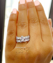 Load image into Gallery viewer, Kite Style 14k Solid White Gold Princess, Baguettes, and Round Cut Simulated Diamond Engagement Ring And Band Bridal Wedding Antique 2.50ctw