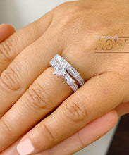 Load image into Gallery viewer, Kite Style 14k Solid White Gold Princess, Baguettes, and Round Cut Simulated Diamond Engagement Ring And Band Bridal Wedding Antique 2.50ctw
