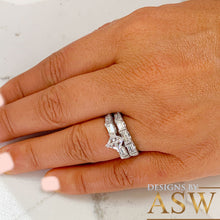 Load image into Gallery viewer, 14k Solid White Gold Princess, Round, and Baguettes Cut Forever One Moissanite Engagement Ring And Band Wedding Bridal Set Deco 2.50ct